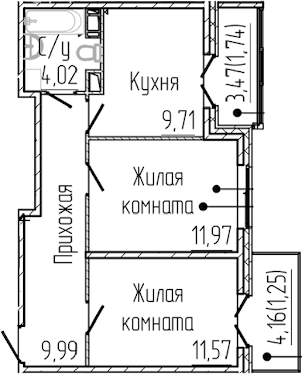 2-комнатная квартира 50.25 м², 7/8 эт., ЖК «SERTOLOVO PARK»